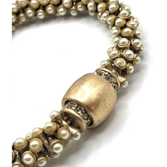 Banana Republic CHampagne Gold Imitation Pearl Chunky Bracelet 8in - Picture 2 of 6